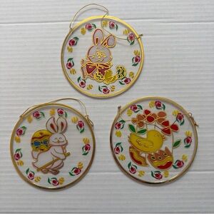 Vintage 3 piece crystalline Easter window plastic suncatcher ornaments 5”